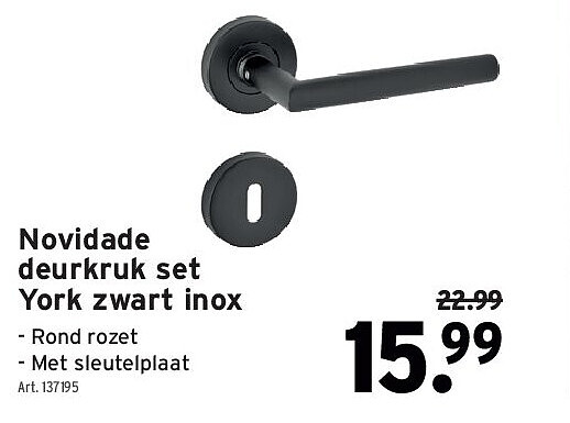 Novidade deurkruk set York zwart inox