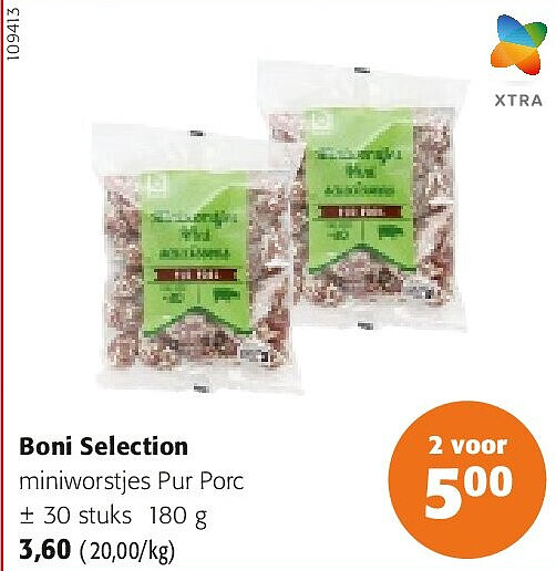 Boni Selection miniworstjes Pur Porc ± 30 stuks 180 g