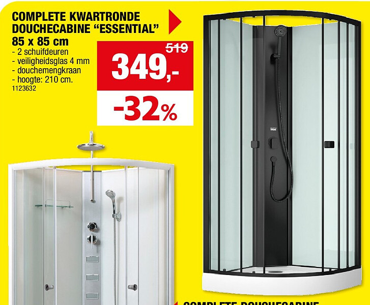 COMPLETE KWARTRONDE DOUCHECABINE “ESSENTIAL” 85 x 85 cm