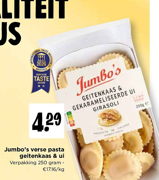 Jumbo’s verse pasta geitenkaas & ui