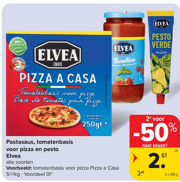 Pastasaus, tomatenbasis voor pizza en pesto Elvea