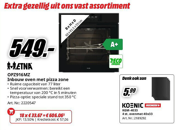 OPZ916MZ Inbouw oven met pizza zone