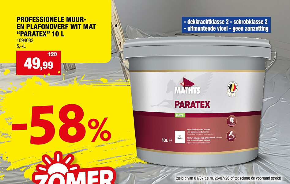 PROFESSIONELE MUUREN PLAFONDVERF WIT MAT “PARATEX” 10 L