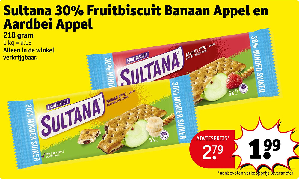 Sultana 30% Fruitbiscuit Banaan Appel en Aardbei Appel