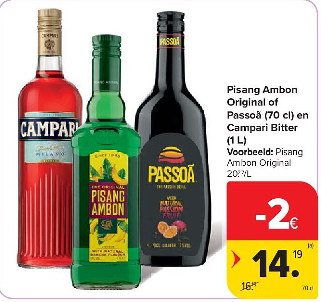 Pisang Ambon Original of Passoã (70 cl) en Campari Bitter (1 L)