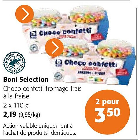Boni Selection Choco confetti fromage frais à la fraise 2 x 110 g