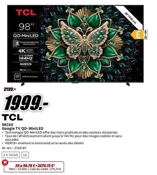 Tcl 98C6K Google TV QD-MiniLED