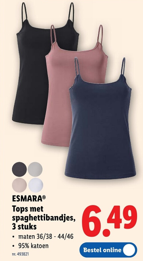 Tops met spaghettibandjes, 3 stuks