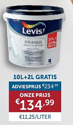 LEVIS MUUR & PLAFOND PRIMER 10L+2L GRATIS