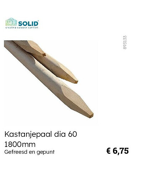 Kastanjepaal dia 60 1800mm Gefreesd en gepunt