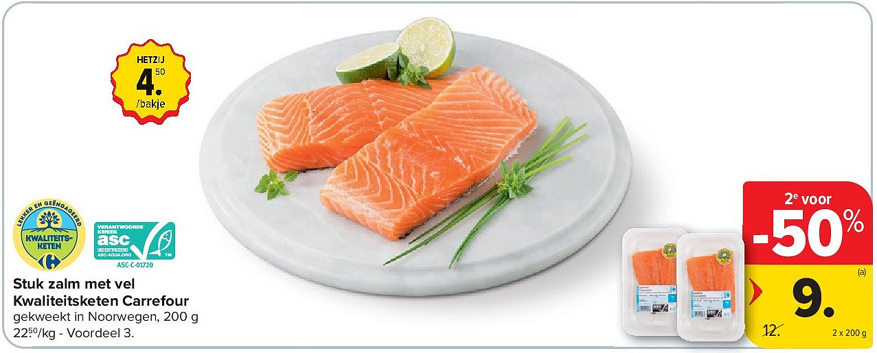 Stuk zalm met vel Kwaliteitsketen Carrefour