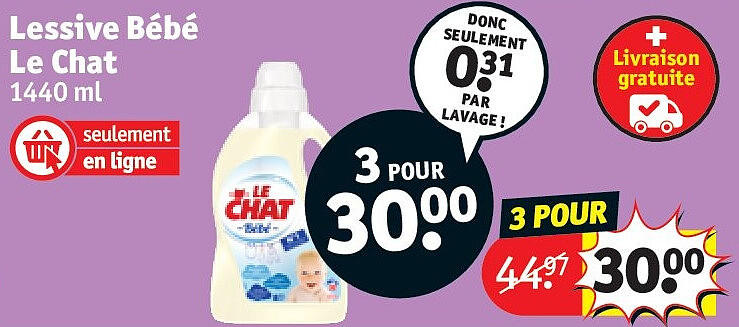 Lessive Bébé Le Chat 1440 ml 3 POUR