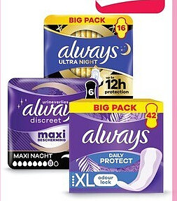 Always en Always Discreet grootverpakkingen, broekjes en Tampax