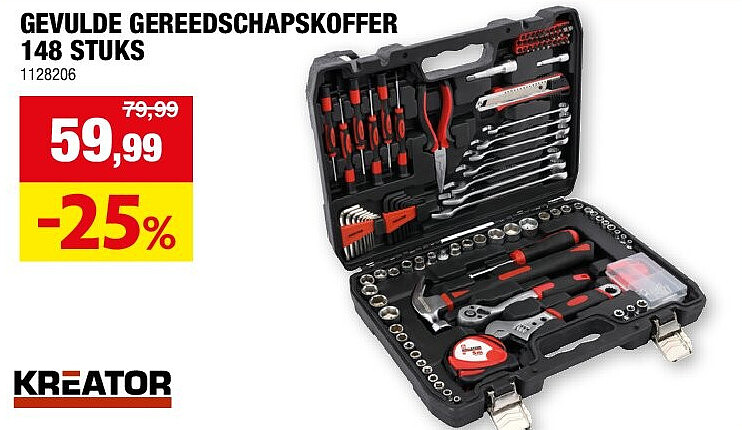 GEVULDE GEREEDSCHAPSKOFFER 148 STUKS