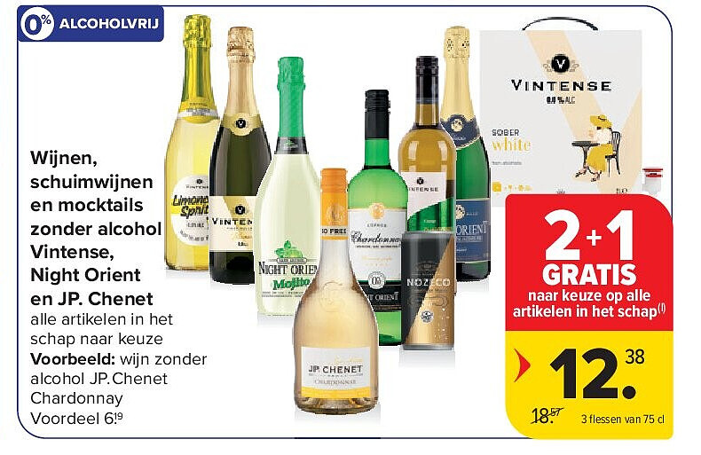 Wijnen, schuimwijnen en mocktails zonder alcohol Vintense, Night Orient en JP. Chenet