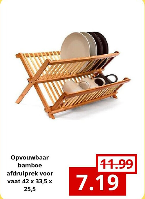 Opvouwbaar bamboe afdruiprek voor vaat 42 x 33,5 x 25,5
