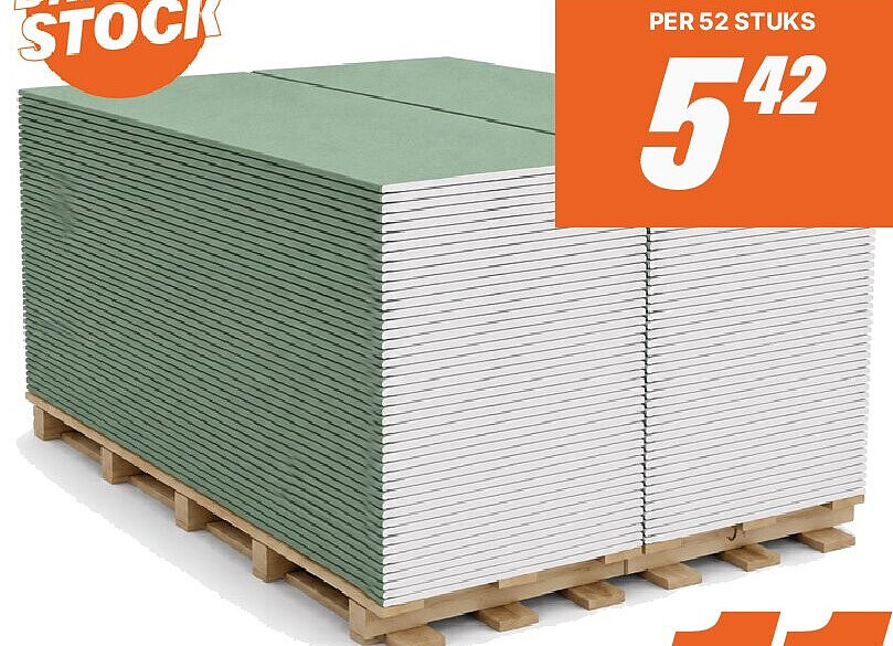 Waterbestendige gipsplaat 120 x 60 cm - 9,5 mm