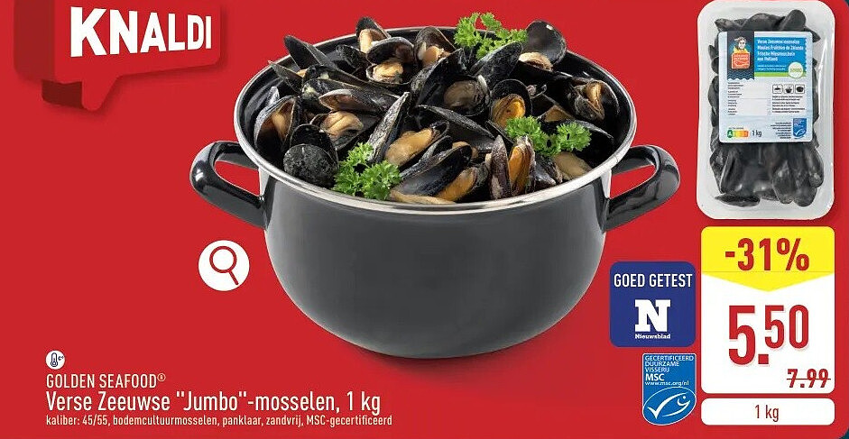Verse Zeeuwse "Jumbo"-mosselen, 1kg