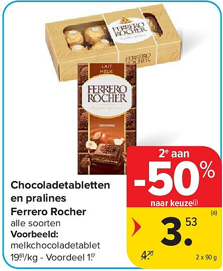 Chocoladetabletten en pralines Ferrero Rocher