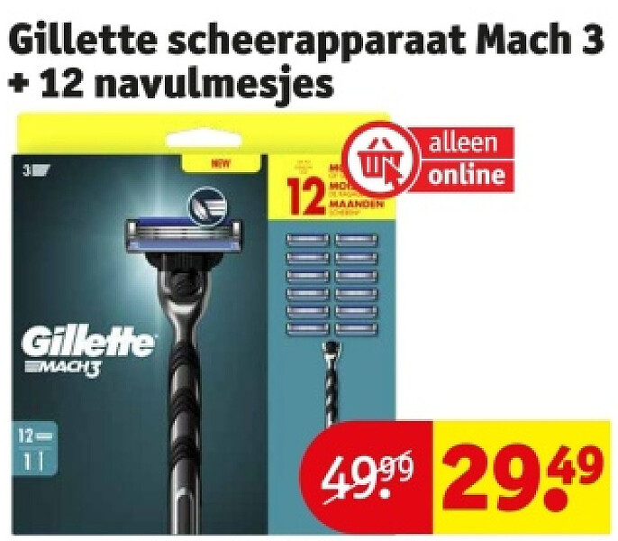 Gillette scheerapparaat Mach 3 + 12 navulmesjes