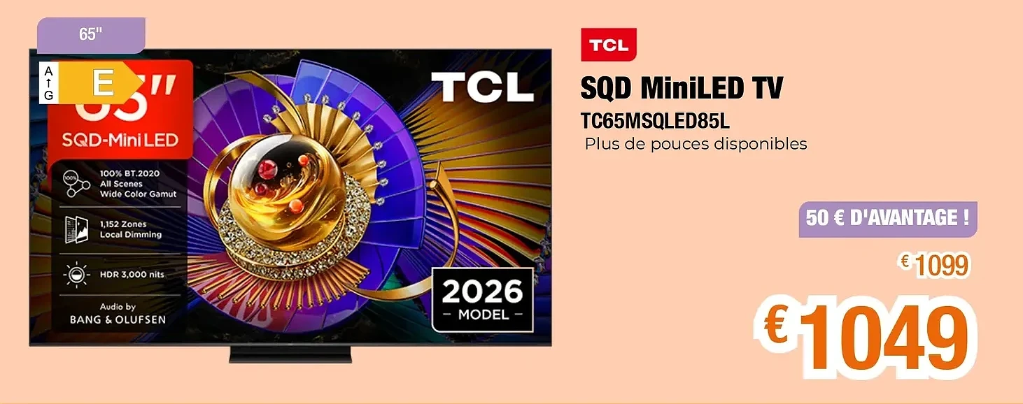 TCL SQD MiniLED TV TC65MSQLED85L