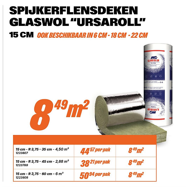 SPIJKERFLENSDEKEN GLASWOL “URSAROLL”