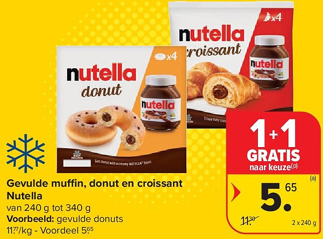 Gevulde muffin, donut en croissant Nutella