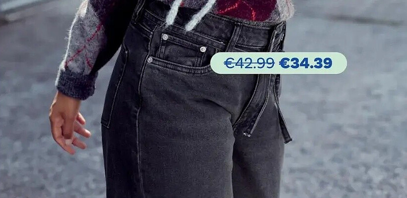 Jean wide leg gris-noir avec lien à nouer