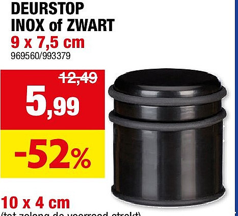 DEURSTOP INOX of ZWART 9 x 7,5 cm