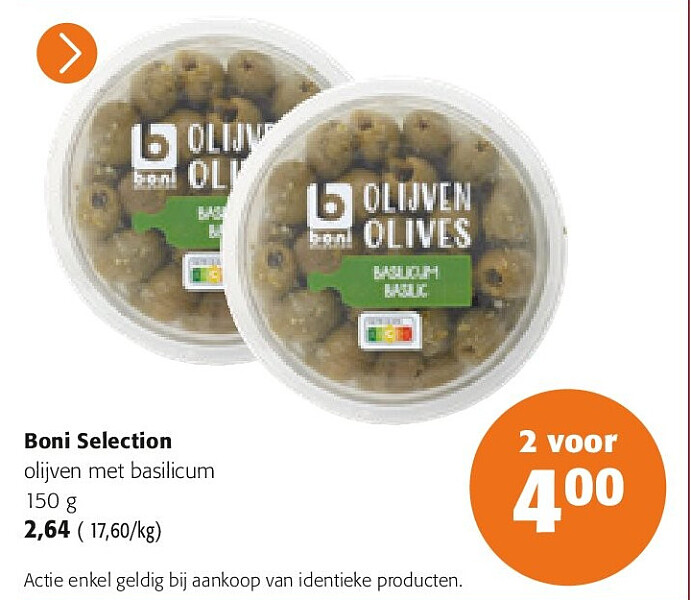Boni Selection olijven met basilicum 150 g