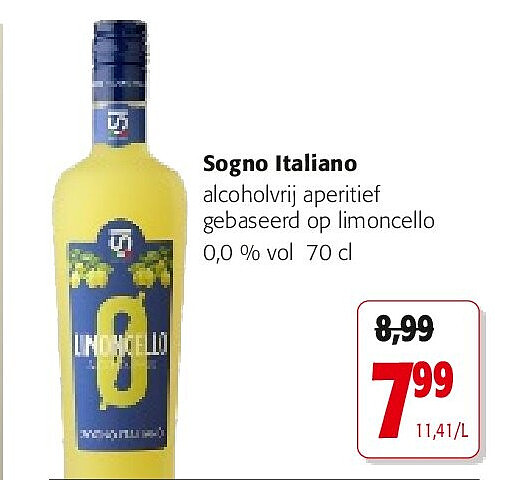 Sogno Italiano alcoholvrij aperitief gebaseerd op limoncello 0,0 % vol 70 cl