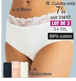 R. Lot de 3 culottes midi ceinture dentelle