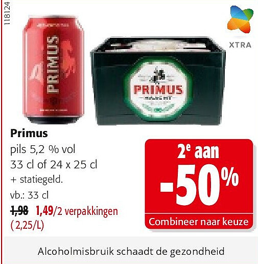 Primus pils 5,2 % vol 33 cl of 24 x 25 cl