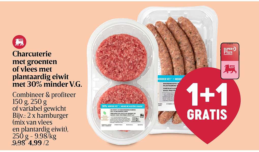 Charcuterie met groenten of vlees met plantaardig eiwit met 30% minder V.G.
