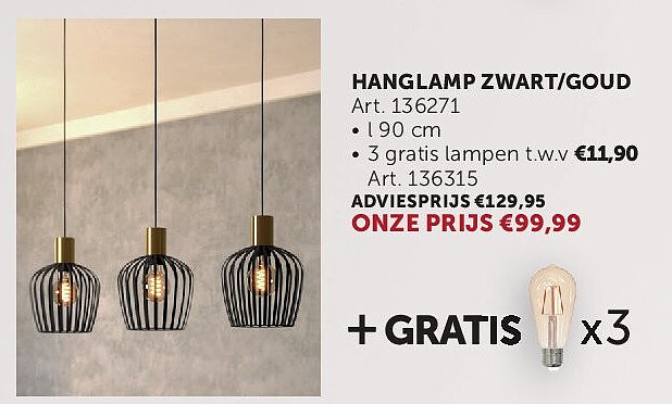 HANGLAMP ZWART/GOUD