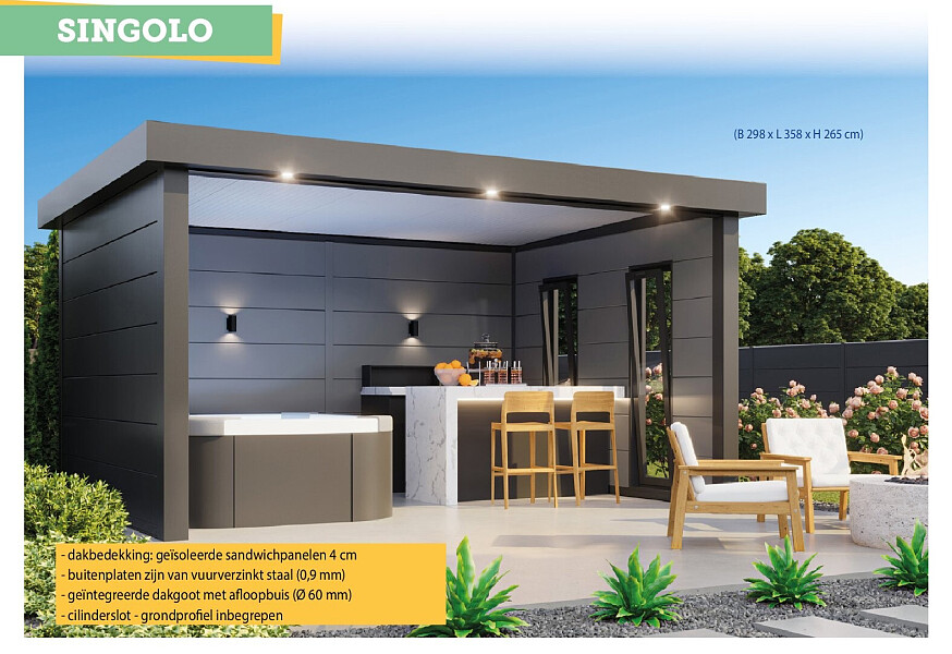 Telluria Singolo 3630 metalen overkapping 298x358x265 cm lichtgrijs