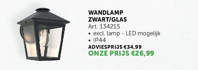 WANDLAMP ZWART/GLAS