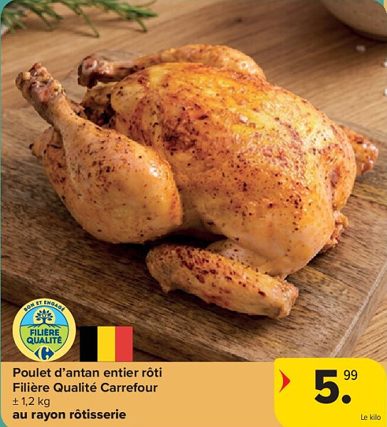 Poulet d’antan entier rôti Filière Qualité Carrefour