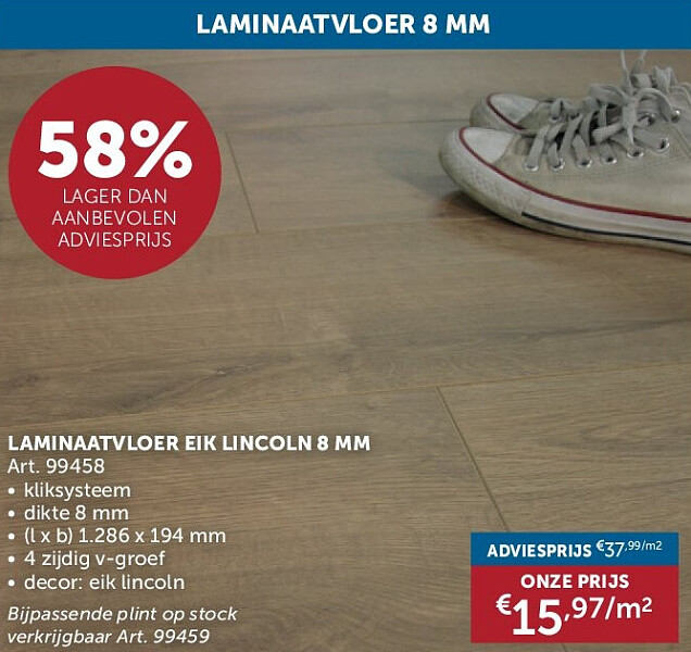 LAMINAATVLOER EIK LINCOLN 8 MM