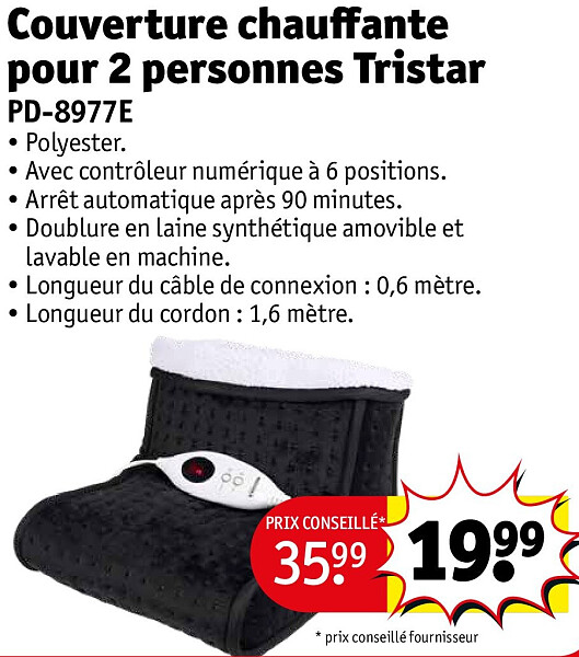 Couverture chauffante pour 2 personnes Tristar PD-8977E