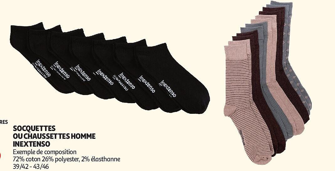 Lot de 7 paires de socquettes ou chaussettes homme Inextenso