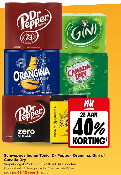 Schweppes Indian Tonic, Dr Pepper, Orangina, Gini of Canada Dry