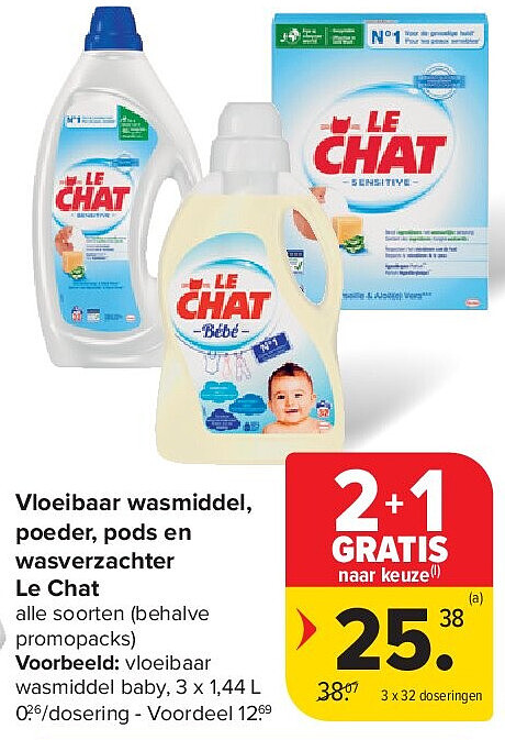 Vloeibaar wasmiddel, poeder, pods en wasverzachter Le Chat