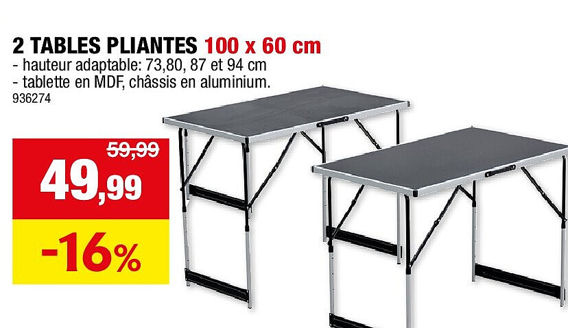 2 TABLES PLIANTES 100 x 60 cm