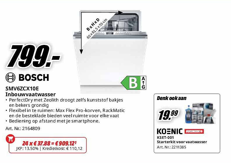 Bosch SMV6ZCX10E Inbouwvaatwasser