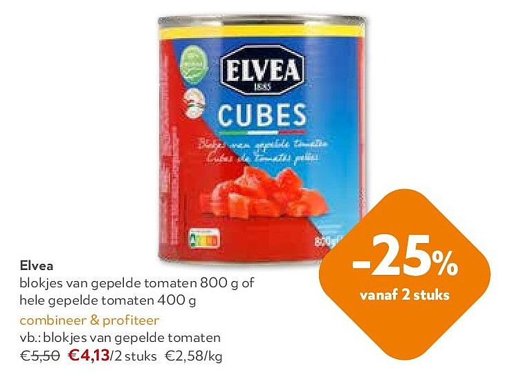 Elvea blokjes van gepelde tomaten