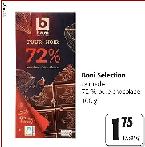 Boni Selection Fairtrade 72 % pure chocolade 100 g