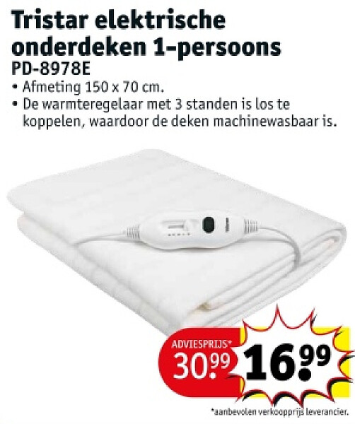 Tristar elektrische onderdeken 1-persoons