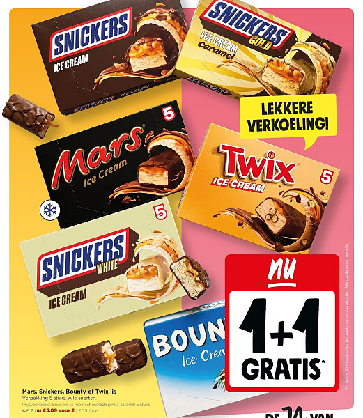 Mars, Snickers, Bounty of Twix ijs