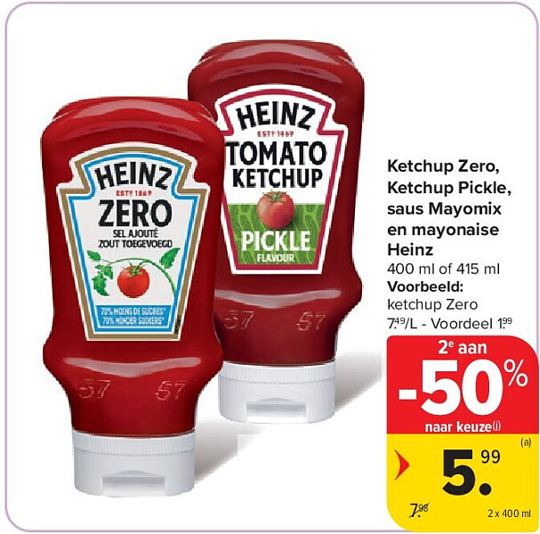 Ketchup Zero, Ketchup Pickle, saus Mayomix en mayonaise Heinz